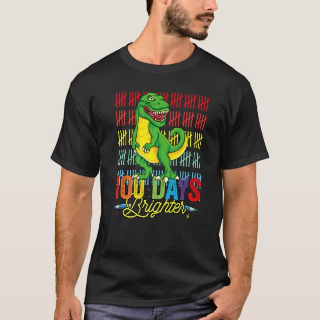 100 Days Brighter Dinosaur For Teachers And Kids S T-Shirt (Front)