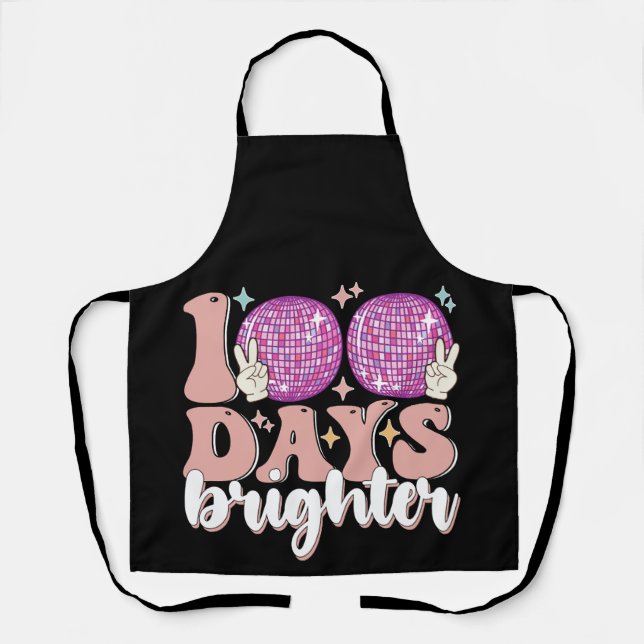 100 Days Brighter Disco Ball 100th Day Of School Apron (Front)