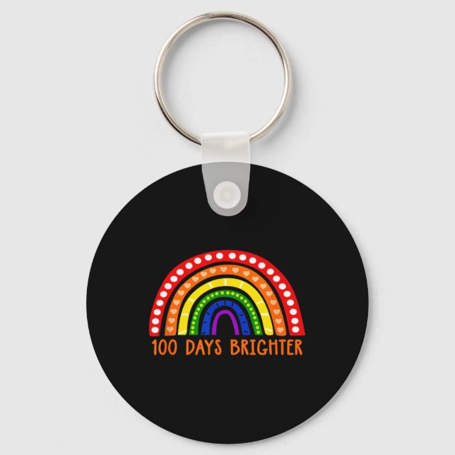 100 Days Brighter Fun Teacher 100th Day Of School  Key Ring (Front)