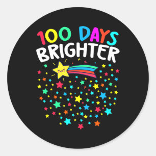 100 Days Brighter Happy 100 Days Of School Teacher Classic Round Sticker