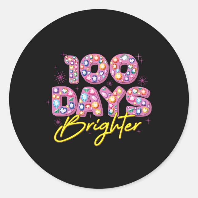 100 Days Brighter Happy 100th Day Of School Diamon Classic Round Sticker (Front)