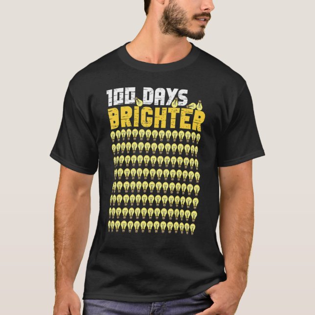 100 Days Brighter Light Bulbs Smart Kid 100th Day  T-Shirt (Front)