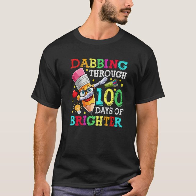 100 Days Brighter Pencils Dabbing 100 Days Kids Bo T-Shirt (Front)