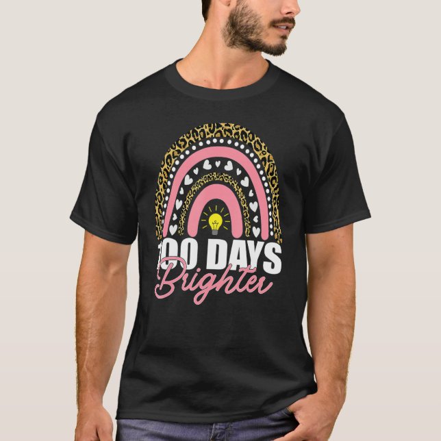 100 Days Brighter Rainbow Happy 100th Days Leopard T-Shirt (Front)