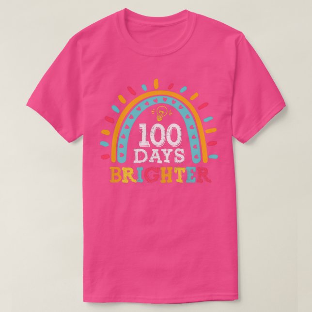 100 Days Brighter Rainbow Teacher Kids 100 Days of T-Shirt (Design Front)