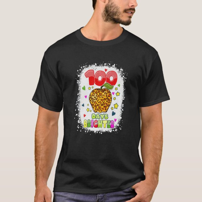 100 Days Brighter Shirt for Teachers Kids Leopard  (Front)