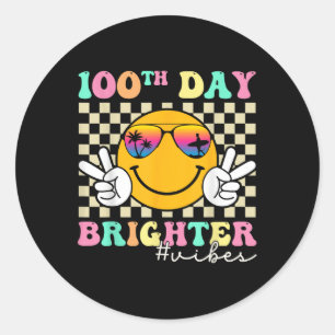 100 Days Brighter Smile Face 100th Day Of School Classic Round Sticker
