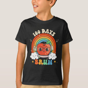100 Days Bruh Apple Rainbow Groovy Kids Toddler Bo T-Shirt