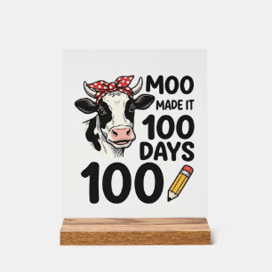100 Days Cow Shirt Vintage Engraving School Design Acrylic Sign