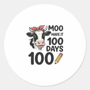 100 Days Cow Shirt Vintage Engraving School Design Classic Round Sticker