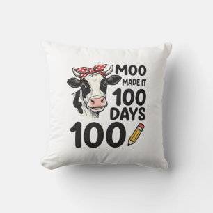 100 Days Cow Shirt Vintage Engraving School Design Cushion