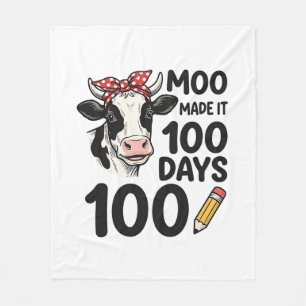 100 Days Cow Shirt Vintage Engraving School Design Fleece Blanket