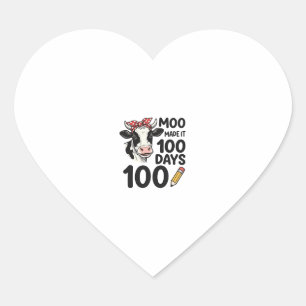 100 Days Cow Shirt Vintage Engraving School Design Heart Sticker