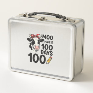 100 Days Cow Shirt Vintage Engraving School Design Metal Lunch Box