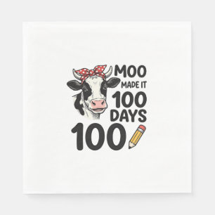 100 Days Cow Shirt Vintage Engraving School Design Napkin
