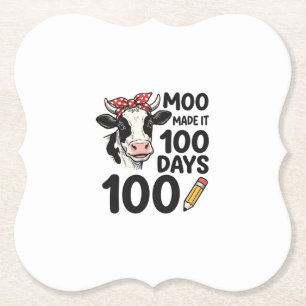 100 Days Cow Shirt Vintage Engraving School Design Paper Coaster