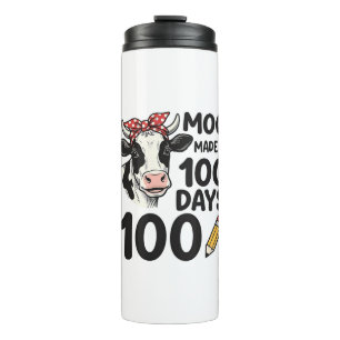 100 Days Cow Shirt Vintage Engraving School Design Thermal Tumbler