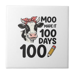 100 Days Cow Shirt Vintage Engraving School Design Tile
