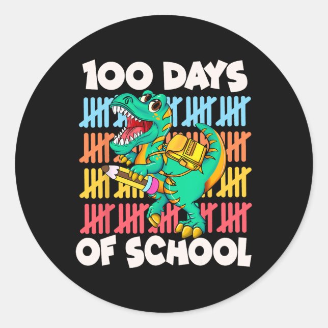 100 Days Dinosaur Trex Boys Kids 100th Day Of Scho Classic Round Sticker (Front)