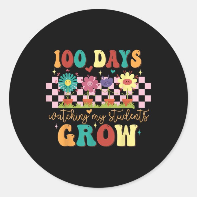 100 Days Growing Boho Flowers Teacher 100th Day Classic Round Sticker (Front)