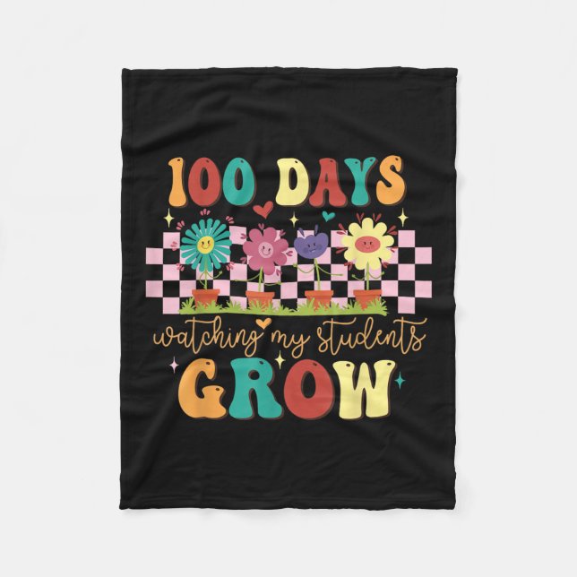 100 Days Growing Boho Flowers Teacher 100th Day Fleece Blanket (Front)