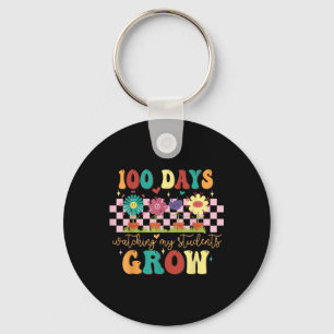 100 Days Growing Boho Flowers Teacher 100th Day Key Ring