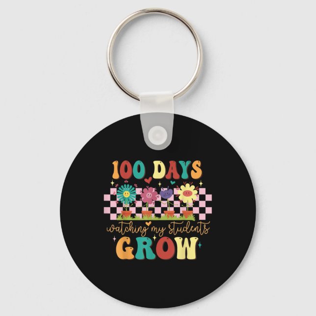 100 Days Growing Boho Flowers Teacher 100th Day Key Ring (Front)