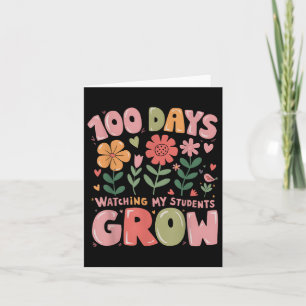 100 Days Growing Retro Flowers Teacher 100th Day Card