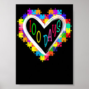 100 Days Heart 100th Day Of School Teacher Autism Poster
