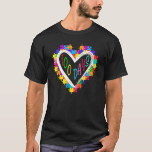 100 Days Heart 100th Day Of School Teacher Autism T-Shirt