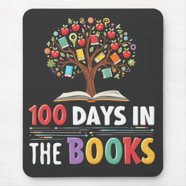 100 Days in the Books Days Of School Book Teacher Mouse Mat (Front)