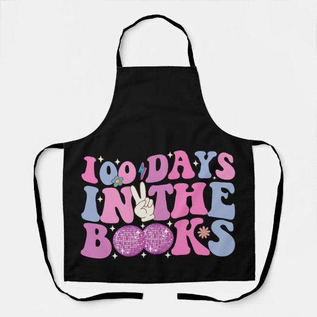 100 Days In The Books Disco Ball Groovy Retro Apron (Front)