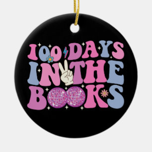 100 Days In The Books Disco Ball Groovy Retro Ceramic Tree Decoration
