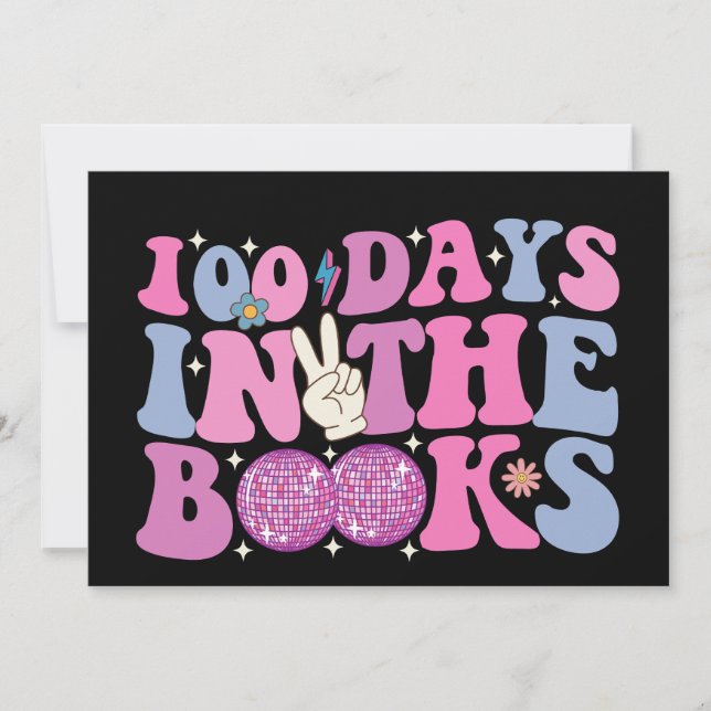 100 Days In The Books Disco Ball Groovy Retro Invitation (Front)