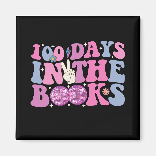100 Days In The Books Disco Ball Groovy Retro Magnet (Front)