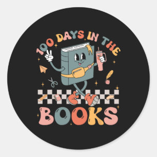 100 Days In The Books Groovy 100th Day School Book Classic Round Sticker