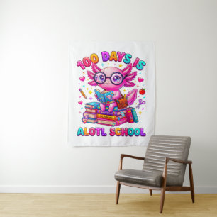 100 Days is Alotl School Axolotl Girls Tapestry