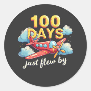 100 Days Just Flew By Aeroplane 100 days Of School Classic Round Sticker