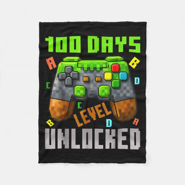 100 Days Level Unlocked Gaming 100 Days Of School  Fleece Blanket (Front)