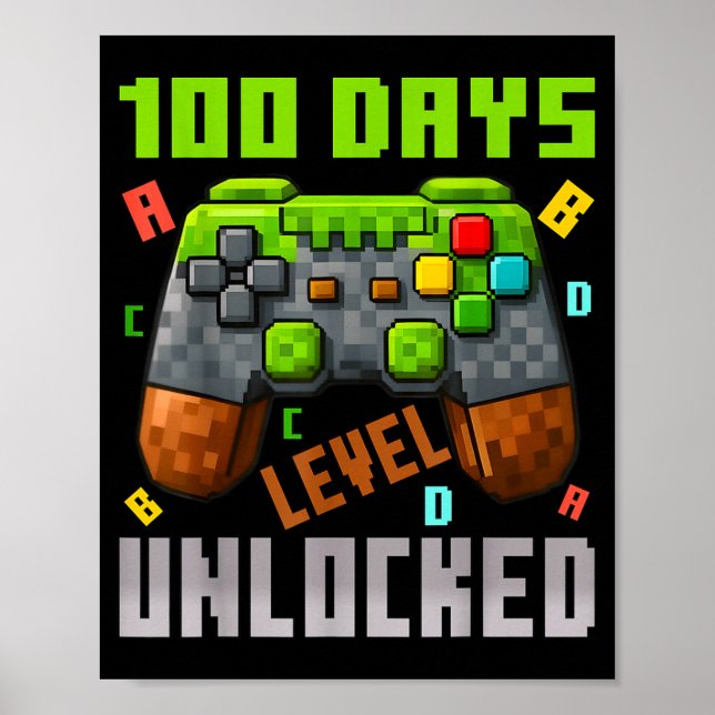 100 Days Level Unlocked Gaming 100 Days Of School  Poster (Front)