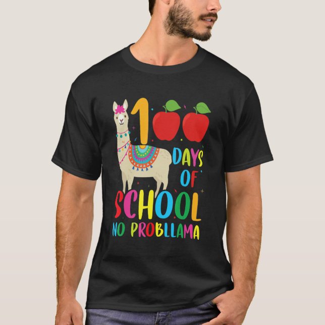 100 Days Llama Alpaca Pun Meme Sarcastic 100th Day T-Shirt (Front)
