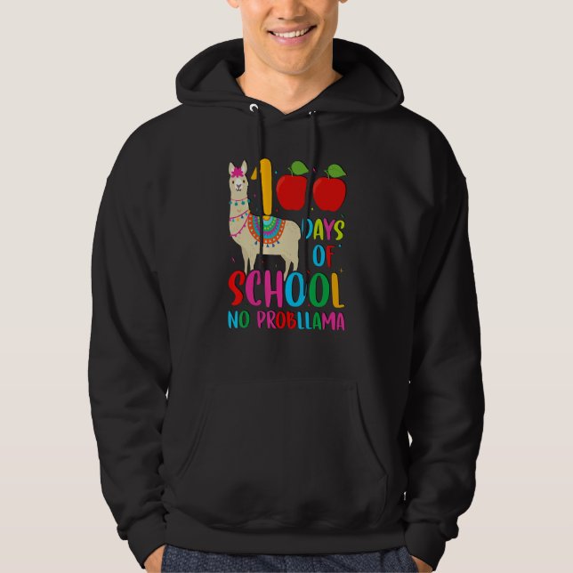 100 Days Llama Alpaca Pun NoprobLlama 100th Day of Hoodie (Front)