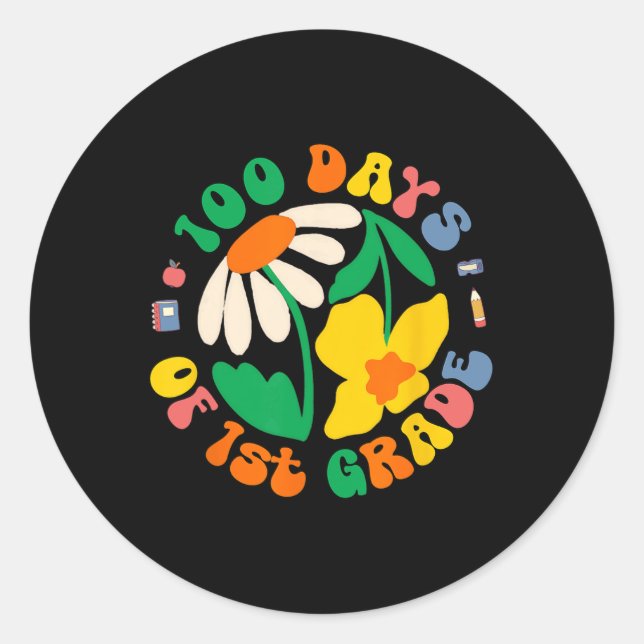 100 Days Of 1st Grade Elementary Teacher Student F Classic Round Sticker (Front)