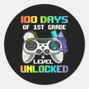 100 Days Of 1st Grade Level Unlocked Gamer Video G Classic Round Sticker