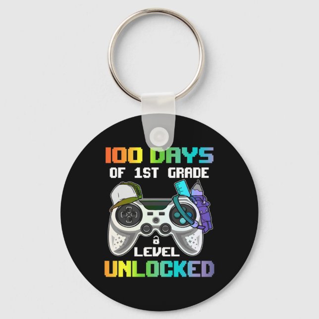 100 Days Of 1st Grade Level Unlocked Gamer Video G Key Ring (Front)