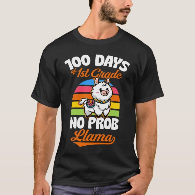 100 Days Of 1st Grade No Prob Llama Cute Animal  J T-Shirt (Front)