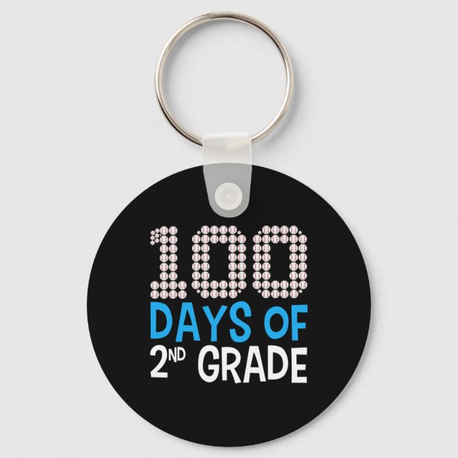 100 Days Of 2nd Grade Baseball Sport 100th Day Of  Key Ring (Front)