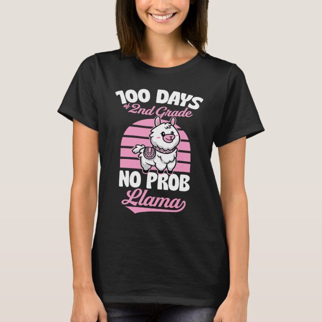 100 Days Of 2nd Grade No Prob Llama Cute Animal  J T-Shirt (Front)