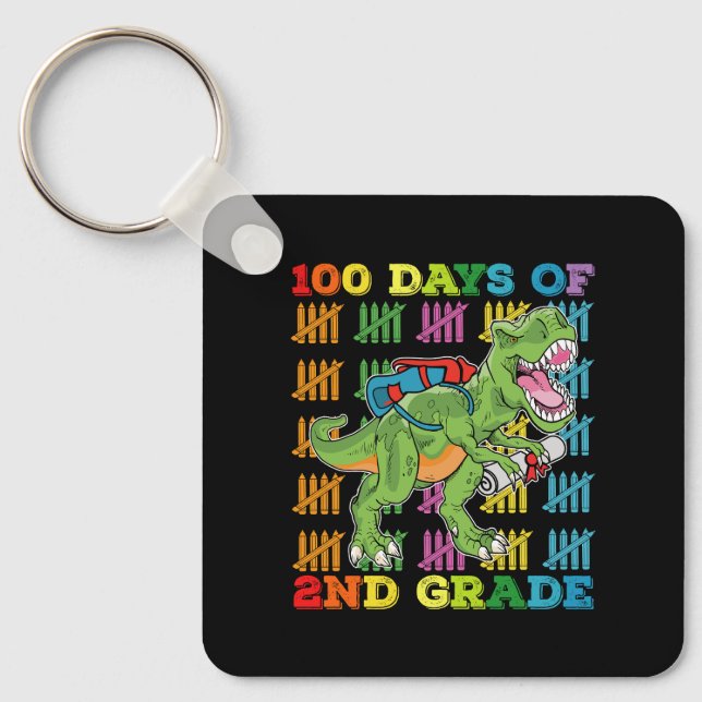 100 Days Of 2nd Grade T Rex Dinosaur School Key Ring (Front)
