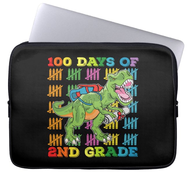 100 Days Of 2nd Grade T Rex Dinosaur School Laptop Sleeve (Front)